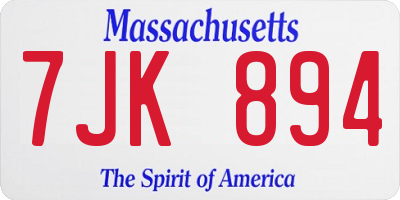 MA license plate 7JK894