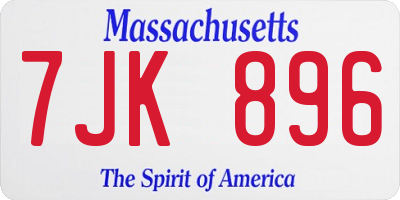 MA license plate 7JK896
