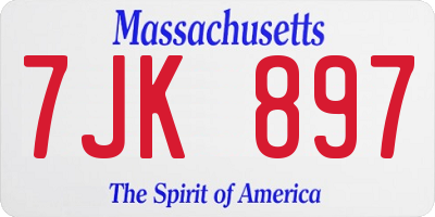 MA license plate 7JK897