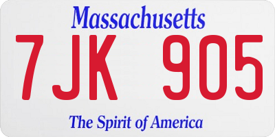 MA license plate 7JK905