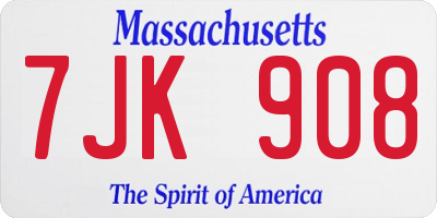 MA license plate 7JK908