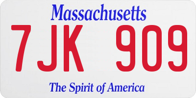 MA license plate 7JK909