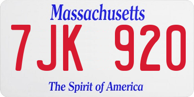 MA license plate 7JK920