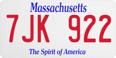 MA license plate 7JK922