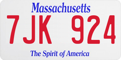 MA license plate 7JK924