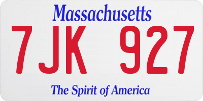 MA license plate 7JK927