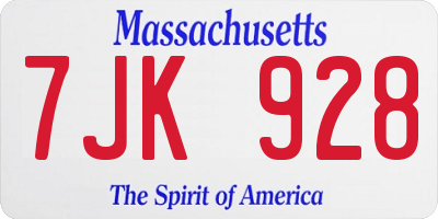MA license plate 7JK928