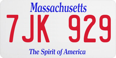 MA license plate 7JK929