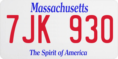 MA license plate 7JK930