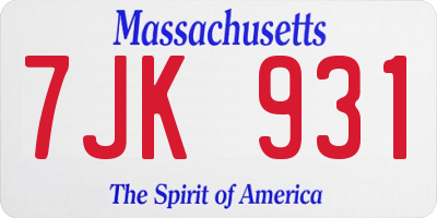 MA license plate 7JK931