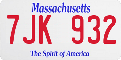MA license plate 7JK932