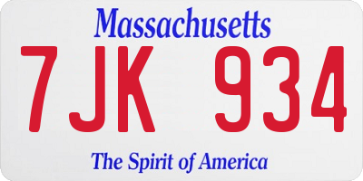MA license plate 7JK934