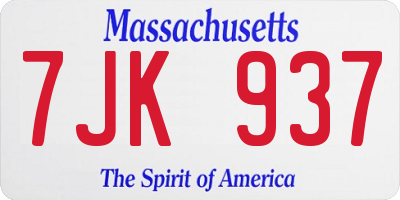 MA license plate 7JK937