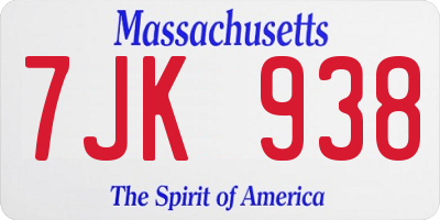 MA license plate 7JK938