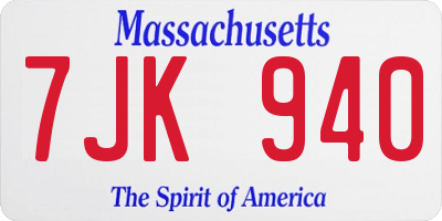 MA license plate 7JK940