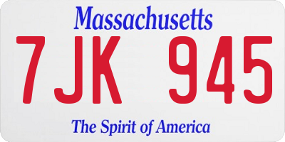 MA license plate 7JK945