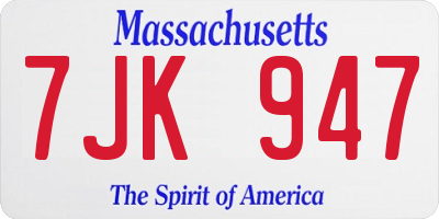 MA license plate 7JK947