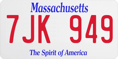 MA license plate 7JK949