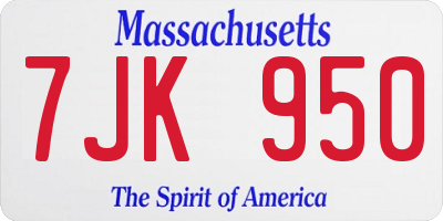 MA license plate 7JK950