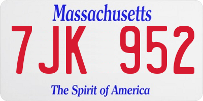 MA license plate 7JK952