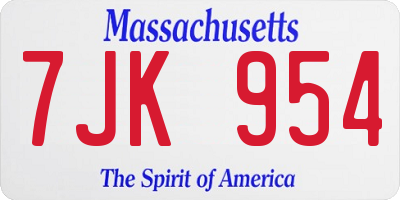 MA license plate 7JK954