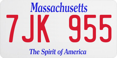 MA license plate 7JK955