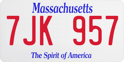 MA license plate 7JK957