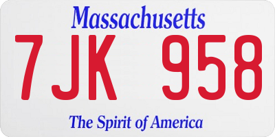 MA license plate 7JK958