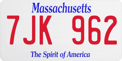 MA license plate 7JK962