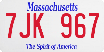 MA license plate 7JK967