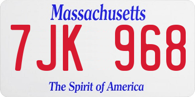 MA license plate 7JK968