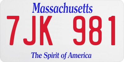 MA license plate 7JK981