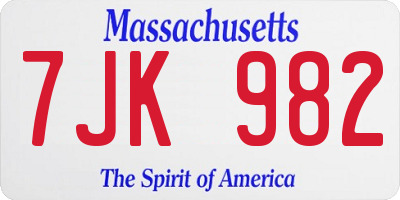 MA license plate 7JK982