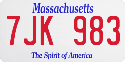 MA license plate 7JK983