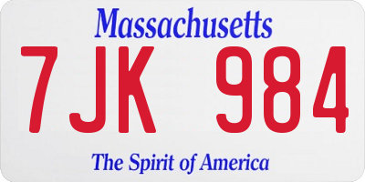 MA license plate 7JK984