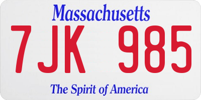 MA license plate 7JK985