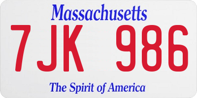 MA license plate 7JK986