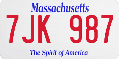 MA license plate 7JK987