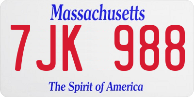 MA license plate 7JK988