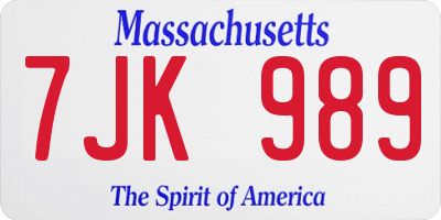 MA license plate 7JK989