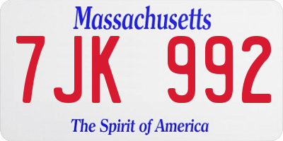 MA license plate 7JK992