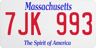 MA license plate 7JK993