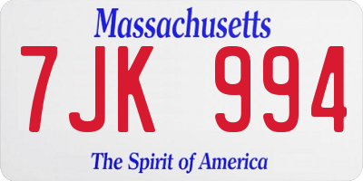 MA license plate 7JK994