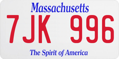 MA license plate 7JK996