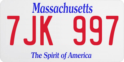 MA license plate 7JK997