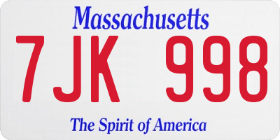 MA license plate 7JK998