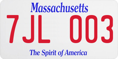 MA license plate 7JL003