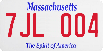 MA license plate 7JL004