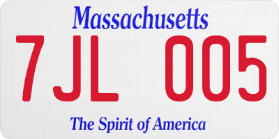 MA license plate 7JL005