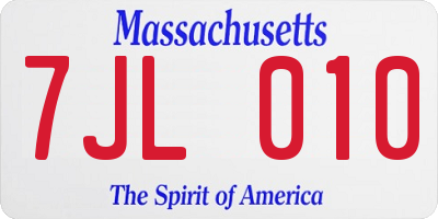 MA license plate 7JL010